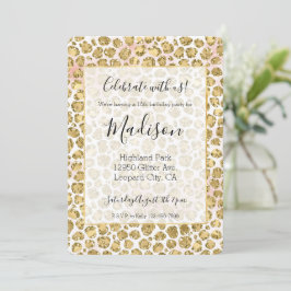 Skriv ut Glitzy Glam Guld Glitter Leopard Inbjudningar