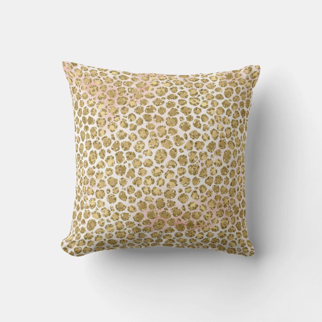 Skriv ut Glitzy Glam Guld  Glitter Leopard Kudde (Framsida)