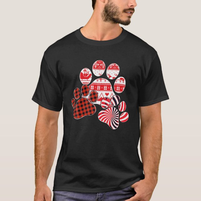 Skriv ut god jul Red Play Candy cane Hund Paw T Shirt (Framsida)