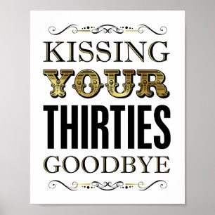 Skriv ut GOODBYE-signatur för vintage Guld TRETIES Poster