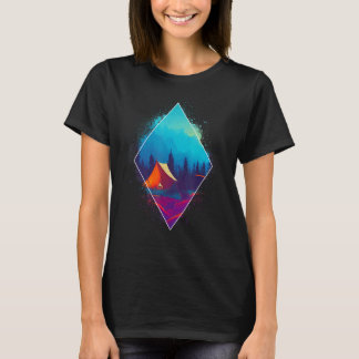 Skriv ut Gräs Träd Women Camping Retro Sol T Shirt