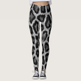 Skriv ut grått Black Leopard Animal Leggings