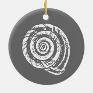 Skriv ut, Grått och vitt på spiral Seashell-block Julgransprydnad Keramik