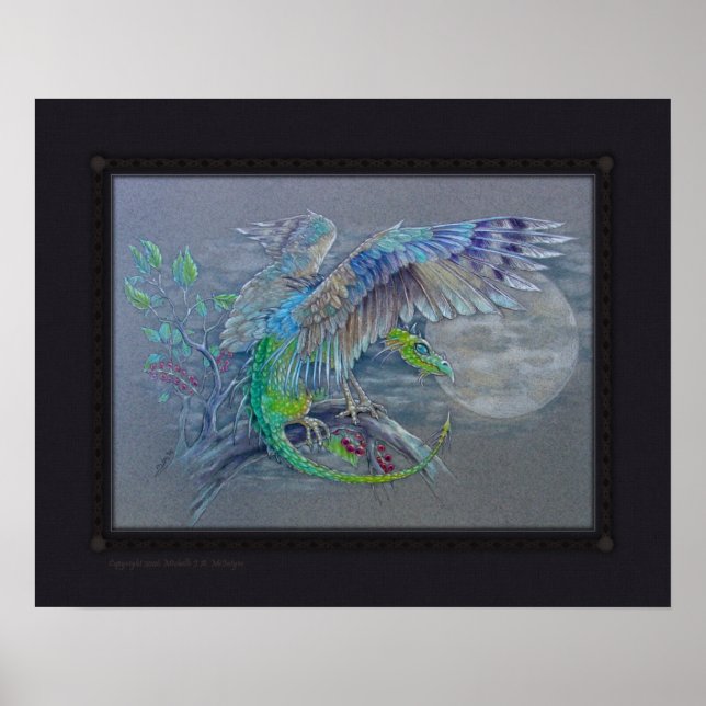 Skriv ut - Grönt Bird Dragon Poster (Framsidan)