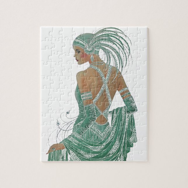 Skriv ut Grönt för vintage Dam Pussel (Vertikal)