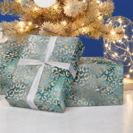 Skriv ut guld Aqua Teal Blue Leopard Presentpapper