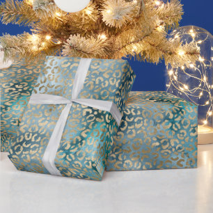 Skriv ut guld Aqua Teal Blue Leopard Presentpapper