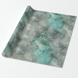Skriv ut guld Aqua Teal Blue Leopard Presentpapper