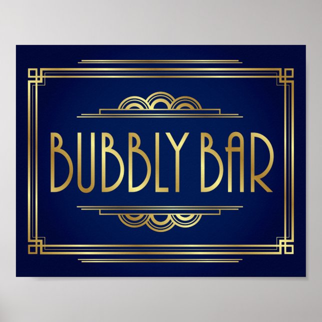Skriv ut Guld Art Deco BUBBLY PUB Poster (Framsidan)