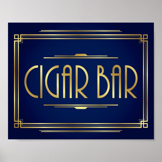 Skriv ut Guld Art Deco CIGAR PUB Poster (Framsidan)