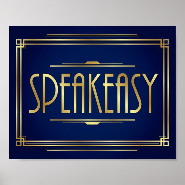 Skriv ut Guld Art Deco SPEAKEASY-signatur Poster (Framsidan)