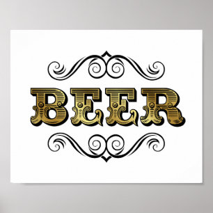 Skriv ut Guld BEER-tecken för vintage Poster