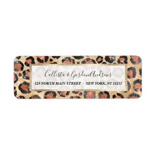 Skriv ut Guld Black Brown Leopard Animal Chic Returadress Etikett
