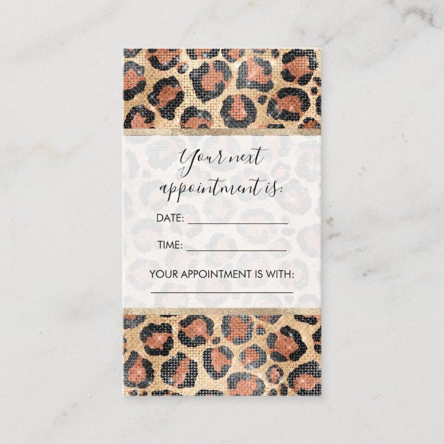 Skriv ut Guld Black Brown Leopard Animal Chic Tidsbeställning Kort (Framsida)