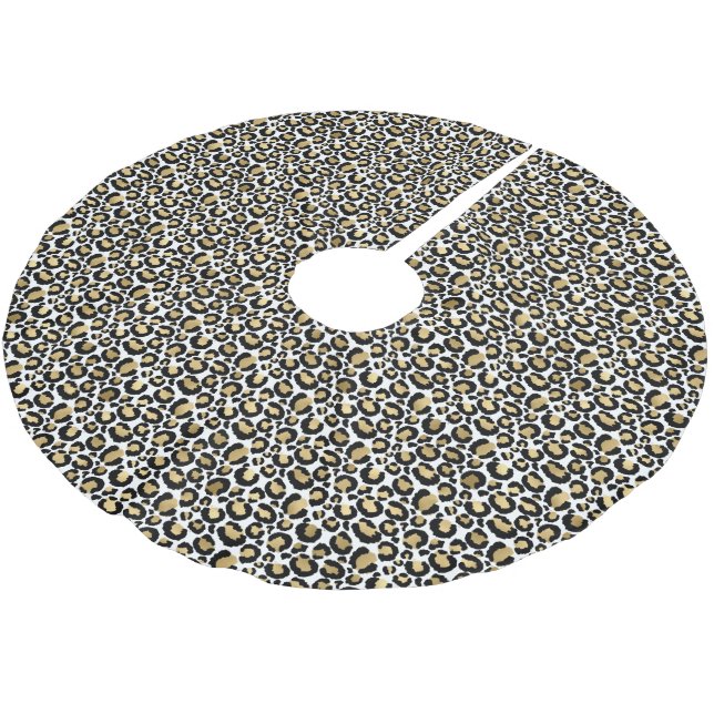 Skriv ut guld Black Glam Leopard Julgransmatta Borstad Polyester (Vinklad)