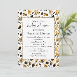 Skriv ut guld Black White Leopard Inbjudningar