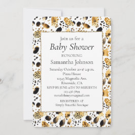 Skriv ut guld Black White Leopard Inbjudningar
