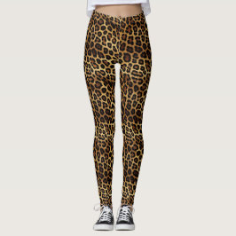 Skriv ut guld Brown Black Leopard Animal Leggings