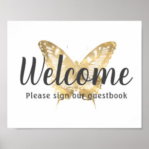 Skriv ut Guld Butterfly Guestbook Bröllop Poster