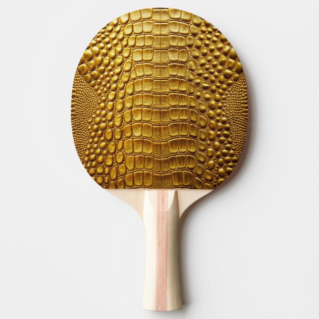 Skriv ut guld Crokodile Alligator Skin Faux Läder Pingisracket (Framsidan)