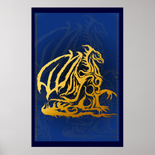 Skriv ut guld Dragon Poster