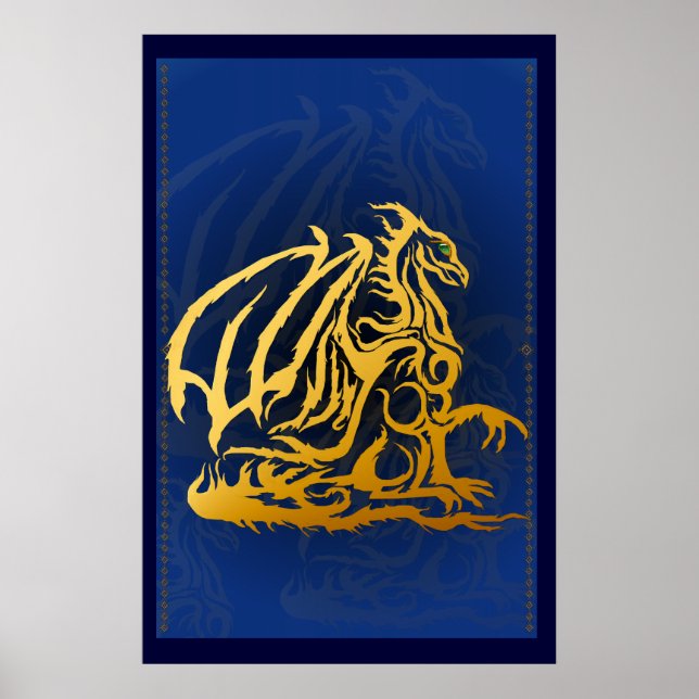 Skriv ut guld Dragon Poster (Framsidan)