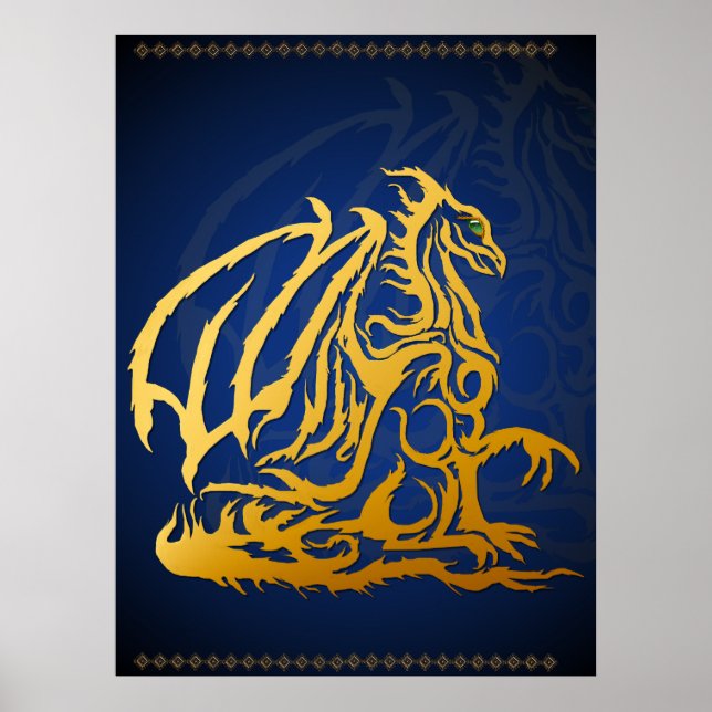 Skriv ut guld Dragon Poster (Framsidan)