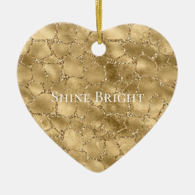 Skriv ut guld Glam Glitter Giraffe Leopard Julgransprydnad Keramik (Framsidan)