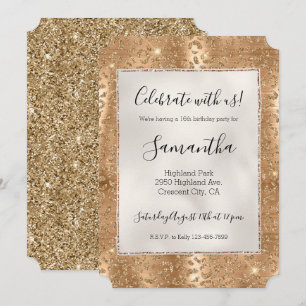 Skriv ut guld Glam Glitter Leopard Inbjudningar