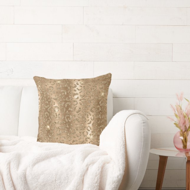 Skriv ut guld Glam Glitter Leopard Kudde (Soffa)