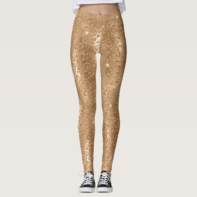 Skriv ut guld Glam Glitter Leopard Leggings (Framsida)