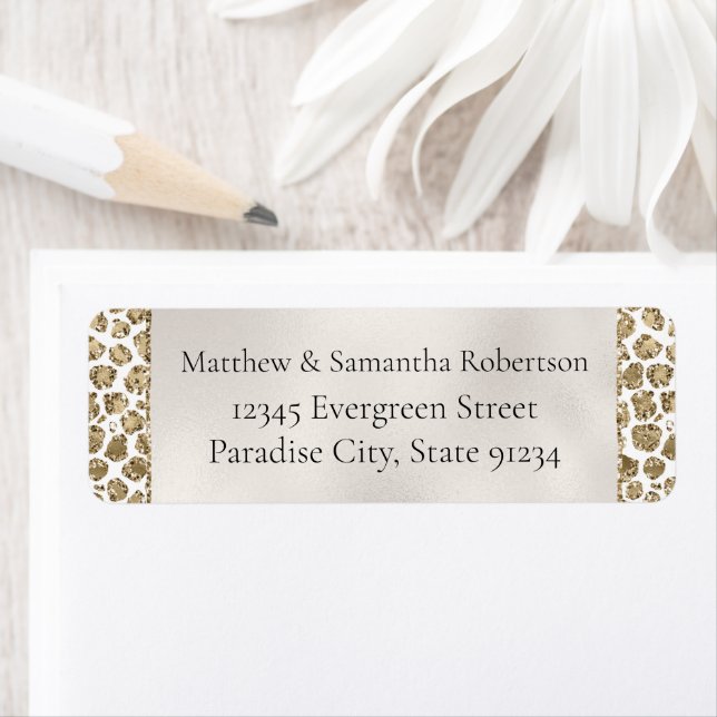 Skriv ut guld Glam Glitter Leopard Returadress Etikett (Insitu)