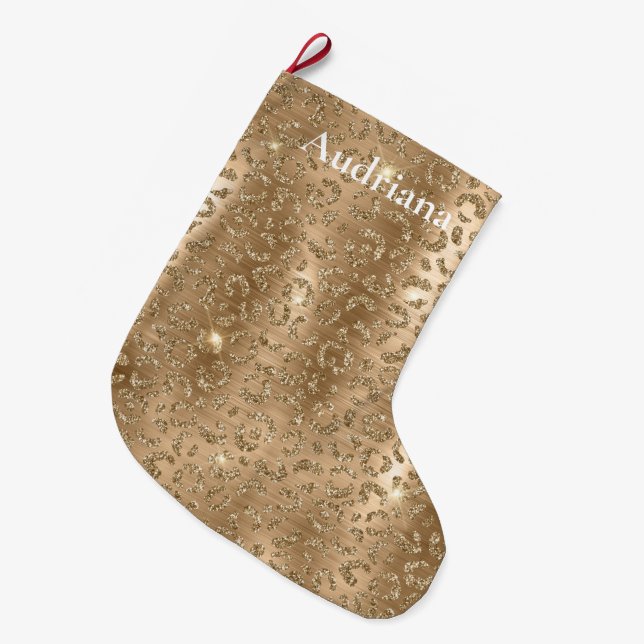 Skriv ut guld Glam Glitter Leopard Stor Julstrumpa (Framsidan (Hängande))