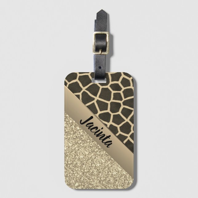 Skriv ut guld Glitter Exotic Giraffe Bagagebricka (Framsida vertikal)