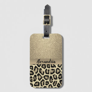 Skriv ut guld Glitter exotiskt leopard Bagagebricka