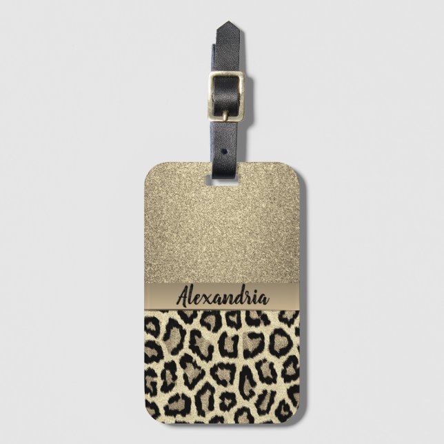 Skriv ut guld Glitter exotiskt leopard Bagagebricka (Framsida vertikal)