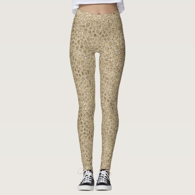 Skriv ut Guld Glitter Leopard i Antique     Leggings (Framsida)