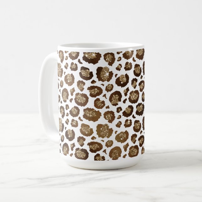 Skriv ut guld Glitter Leopard Kaffemugg (Framsida vänster)