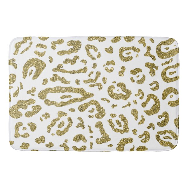 Skriv ut guld Glitter White Cheetah Leopard Animal Badrumsmatta (Framsidan)