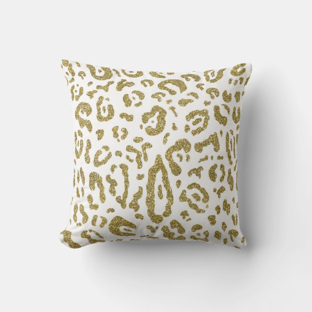 Skriv ut guld Glitter White Cheetah Leopard Animal Kudde (Framsida)