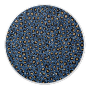 Skriv ut Guld Leopard i Classy Blue Glitter Black Knopp