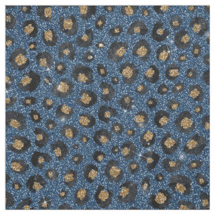 Skriv ut Guld Leopard i Classy Blue Glitter Black Tyg