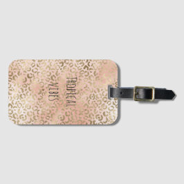 Skriv ut  Guld-leopard på rosa ros Bagagebricka