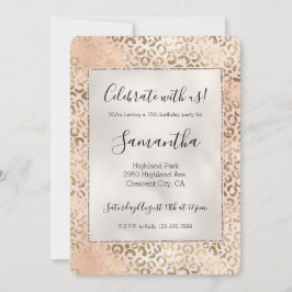 Skriv ut  Guld-leopard på rosa ros   Inbjudningar