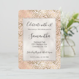 Skriv ut  Guld-leopard på rosa ros   Inbjudningar