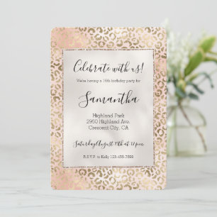 Skriv ut  Guld-leopard på rosa ros   Inbjudningar