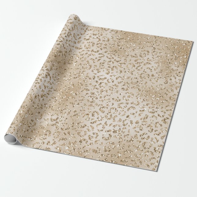 Skriv ut guld Luxe Glitter Leopard Presentpapper (Utrullad)