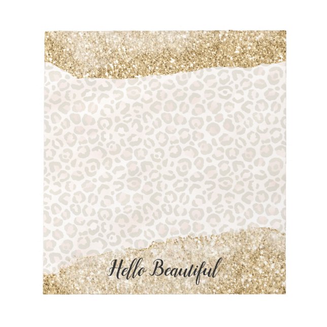 Skriv ut Guld Peach Glitter Leopard Anteckningsblock (Framsida)