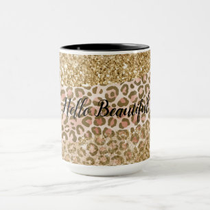 Skriv ut Guld Peach Glitter Leopard Mugg