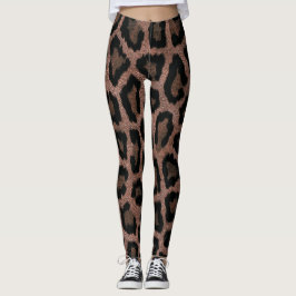 Skriv ut guld Red Brown Black Leopard Animal Leggings